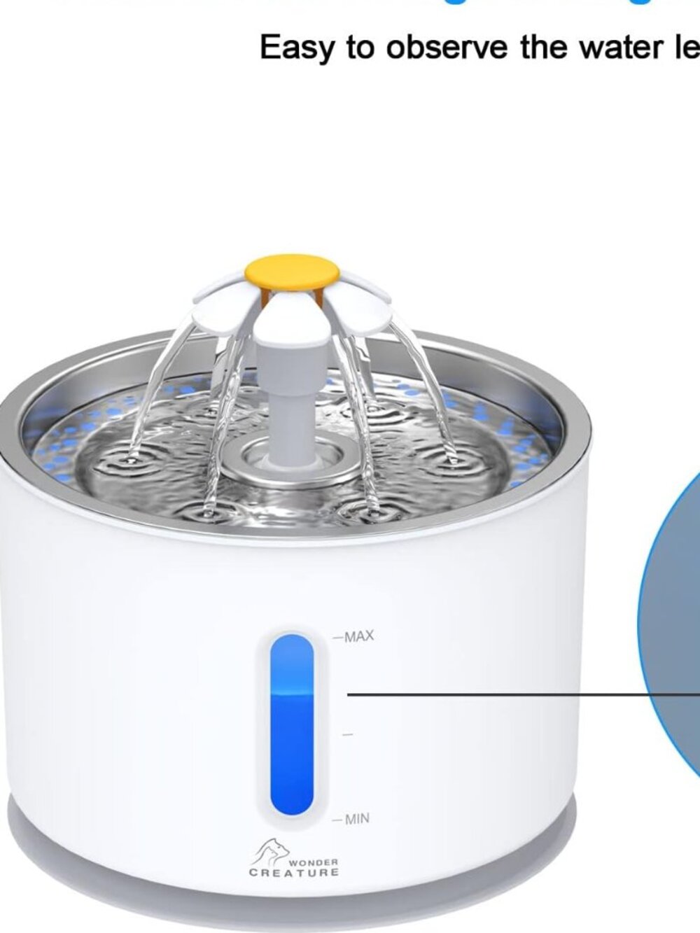 Wonder Creature Cat Water Fountain with Stainless Steel Lid, 2.4L/81oz Automati